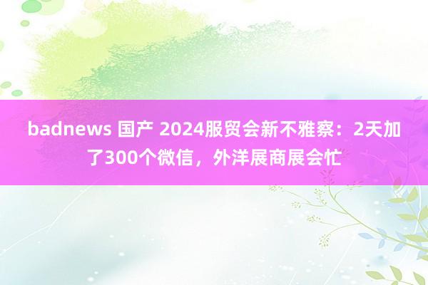 badnews 国产 2024服贸会新不雅察：2天加了300个微信，外洋展商展会忙