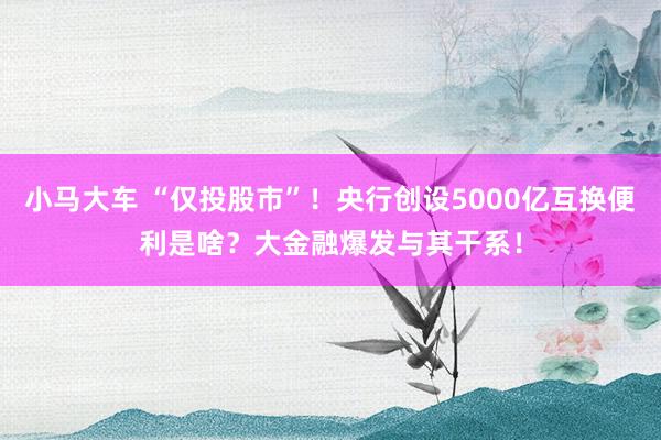 小马大车 “仅投股市”！央行创设5000亿互换便利是啥？大金融爆发与其干系！